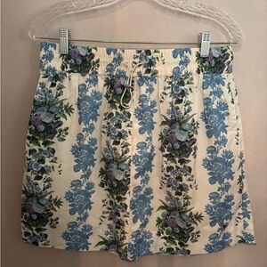 Clare V Cream and Purple Floral Skirt  - Theo mini skirt